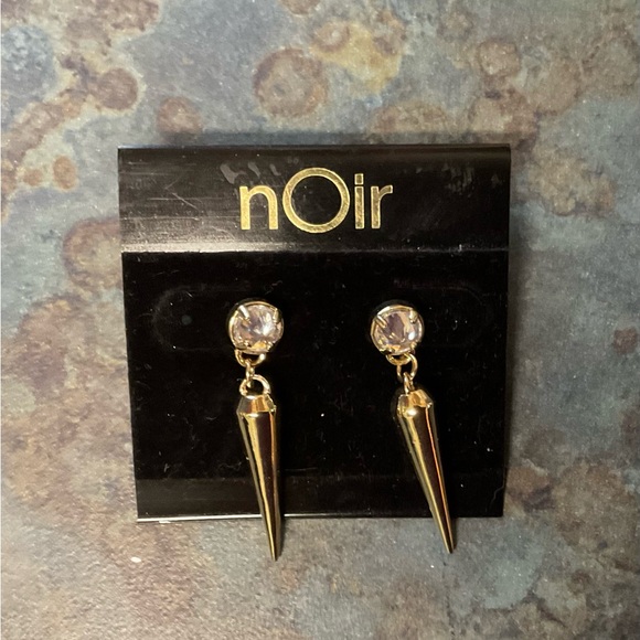 nOir Jewelry Jewelry - nOir Jewelry Gold Spike Drop Earrings with Clear Crystal Studs
